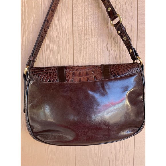 Brahmin Brown Croc Textured Leather Soulder Bag Purse - Picture 7 of 12